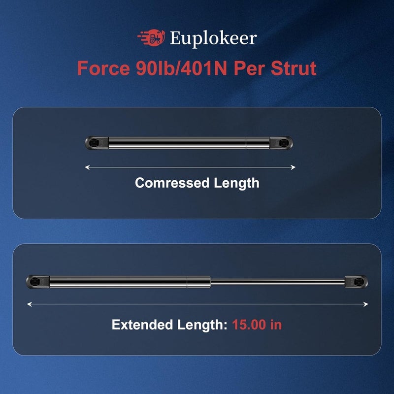 Euplokeer Qty (2) SPD-GS-5150-90 15in 90lb/401N Universal Gas Strut Spring with Mounting Bracket for Boat Seat Engine Hatch Cover, SPD-5150-90 SE150P90 Shock Lift Support for RV Camper Storage Door - Image 2